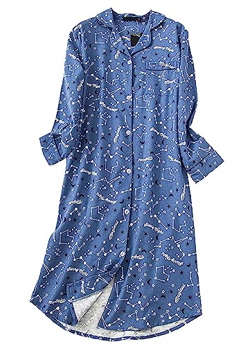 CHUNG Damen Nachthemd Kariertes Nachtkleid Langärmeliges Nachtshirt Kuscheliges Flanell Nachtwäsche aus gebürsteter Baumwolle Starry L von CHUNG