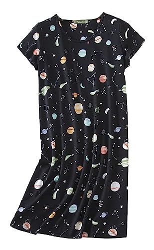 CHUNG Damen Nachthemden Kurzarm Nachtkleid Schlafhemd Sommer Schlafshirt Kurzarmshirt Baumwolle Nachtwäsche Mit Sterne Animals Black Galaxy, S von CHUNG