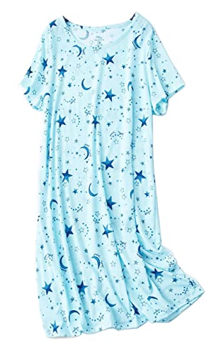 CHUNG Damen Nachthemden Kurzarm Nachtkleid Schlafhemd Sommer Schlafshirt Kurzarmshirt Baumwolle Nachtwäsche Mit Sterne Animals Bluestar, L von CHUNG