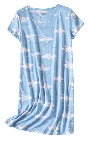 CHUNG Damen Nachthemden Kurzarm Nachtkleid Schlafhemd Sommer Schlafshirt Kurzarmshirt Baumwolle Nachtwäsche Mit Sterne Animals Bluemoon, S von CHUNG