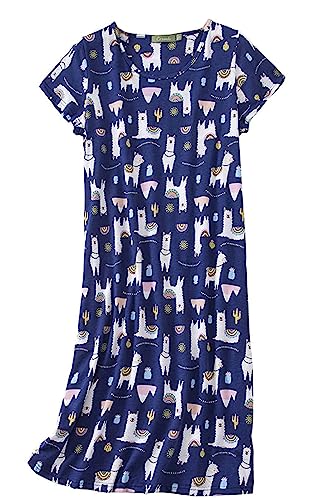 CHUNG Damen Nachthemden Kurzarm Nachtkleid Schlafhemd Sommer Schlafshirt Kurzarmshirt Baumwolle Nachtwäsche Mit Sterne Animals Navy Alpaca, L von CHUNG