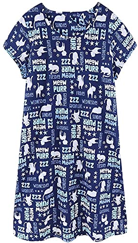 CHUNG Damen Nachthemden Kurzarm Nachtkleid Schlafhemd Sommer Schlafshirt Kurzarmshirt Baumwolle Nachtwäsche Mit Sterne Animals Navy Cat, XL von CHUNG