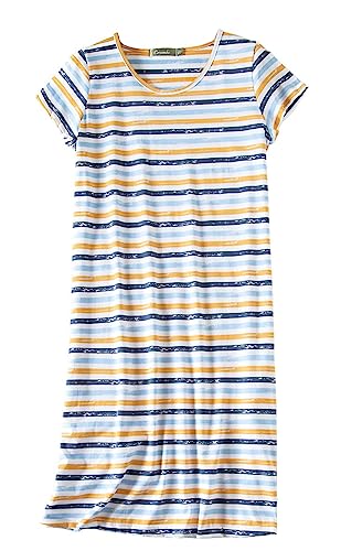 CHUNG Damen Nachthemden Kurzarm Nachtkleid Schlafhemd Sommer Schlafshirt Kurzarmshirt Baumwolle Nachtwäsche Mit Sterne Animals Orange Streifen, L von CHUNG