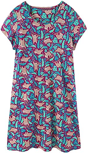 CHUNG Damen Nachthemden Kurzarm Nachtkleid Schlafhemd Sommer Schlafshirt Kurzarmshirt Baumwolle Nachtwäsche Mit Sterne Animals Sloth, L von CHUNG