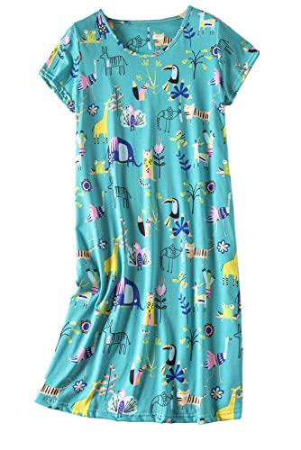 CHUNG Damen Nachthemden Kurzarm Nachtkleid Schlafhemd Sommer Schlafshirt Kurzarmshirt Baumwolle Nachtwäsche Mit Sterne Animals Zoo, M von CHUNG