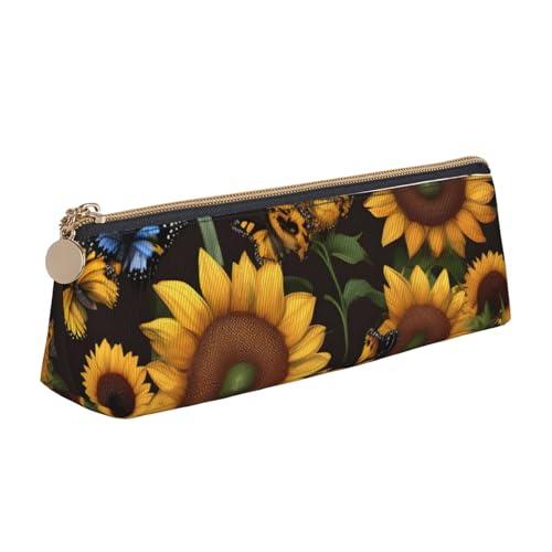 CHUNMINW Federmäppchen aus Leder, Motiv: Sonnenblumen, Schmetterlinge, Kunstdruck, minimalistisch, dreieckig, Kosmetik-Organizer mit Volldruck, für Reisen, Arbeit, Weiß, One Size, Stilvoll CHUNMINW Federmäppchen aus Leder, Motiv: Sonnenblumen, Schmetterlinge, Kunstdruck, minimalistisch, dreieckig, Kosmetik-Organizer mit Volldruck, für Reisen, Arbeit, Weiß, One Size, Stilvoll von CHUNMINW