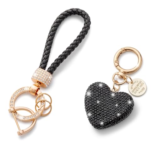 CHUQING Schlüsselanhänger Glitzer Schwarz Strass frauen Glitzernder Herz Autoschlüssel Anhänger Herzform Autoschlüsselanhänger Cord Keychain von CHUQING