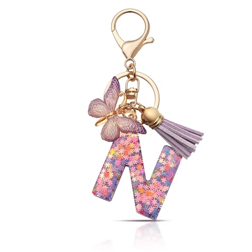 CHUQING Schlüsselanhänger mädchen Schlüsselanhänger Buchstabe Schlüssel Anhänger Schmetterling Schlüsselanhänger mit Anfangsbuchstaben Frauen Keychain Geschenk von CHUQING