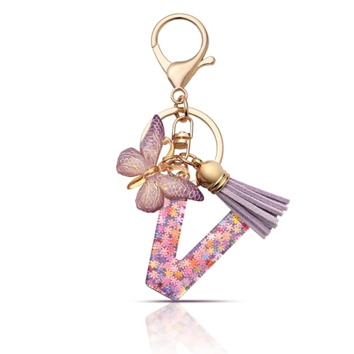 CHUQING Schlüsselanhänger mädchen Schlüsselanhänger Buchstabe Schlüssel Anhänger Schmetterling Schlüsselanhänger mit Anfangsbuchstaben Frauen Keychain Geschenk von CHUQING