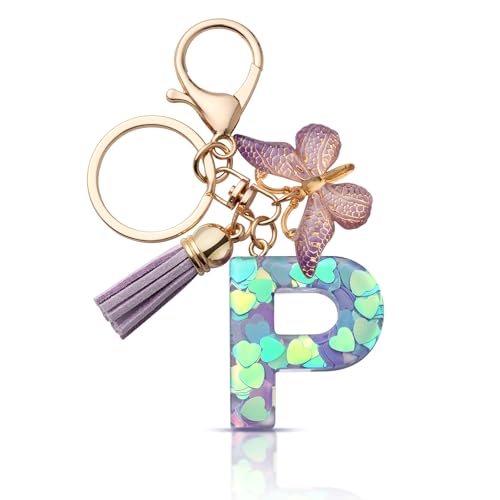 CHUQING Schlüsselanhänger mit Buchstabe mädche Schlüsselanhänger Anfangsbuchstaben Geschenk Frauen Schlüsselanhänger Schmetterling,Lila von CHUQING