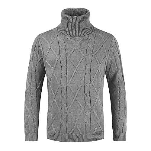 CIDCIJN Pullover Für Herren - Casual Geometrische Stricken Warme Pullover Männer Dicke Rollkragenpullover Winter Rollkragenpullover Männer Strickpullover, Grau, XL von CIDCIJN