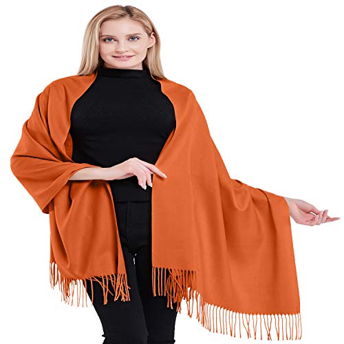 CJ Apparel Kürbis-Orange 100% Kaschmir Zweilagige Schals Pashmina Handgemacht in Nepal Schultertuch Schal Umschlagtuch NEU von CJ Apparel