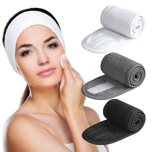 CJKDXDH Spa-Stirnband zum Waschen von Gesicht, Frottee, Stirnbänder, Make-up, Stretch-Handtuch mit Verschluss, Haarschmuck (weiß, grau, schwarz), 3 Stück von CJKDXDH