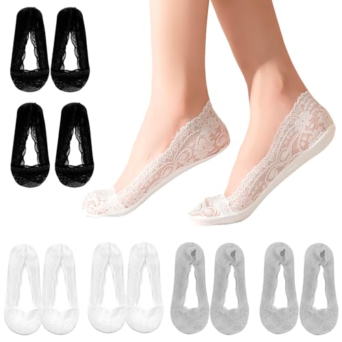 6 Paar Damen Füßlinge Spitze Unsichtbare Ballerina Socken mit Rutschfest Silikon, Gilt für Füßlinge Damen High Heels, eisseide Socken damen, Schwarzes Nacktes Grau Heller Hautton,Einheitsgröße 6 Paar Damen Füßlinge Spitze Unsichtbare Ballerina Socken mit Rutschfest Silikon, Gilt für Füßlinge Damen High Heels, eisseide Socken damen, Schwarzes Nacktes Grau Heller Hautton,Einheitsgröße von CJMUQHEHH