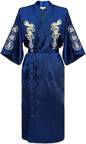 CK sky Robe Herren Kimono-Kleid, bestickt, aus Satin, chinesisches Drachenmuster, Marineblau, XXXL CK sky Robe Herren Kimono-Kleid, bestickt, aus Satin, chinesisches Drachenmuster, Marineblau, XXXL von Bon amixyl