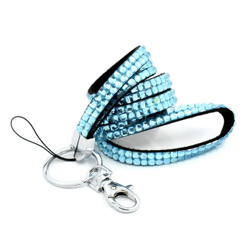 CKB LTD Bling Arcylic Strass-Stil Umhängeband mit drehbarem Metallclip und Schlaufe, Ausweishalter aus Kunststoff, 1 Stück - HellaBlau von CKB