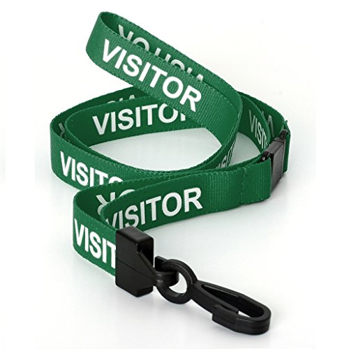 CKB Ltd® 10x Green VISITOR LANYARDS Breakaway Safety Band Halsband Plastik-Clip For ID Card Ausweiskartenhalter Schlüsselband mit Sicherheitsverschluss Schlauchband Holder Für Veranstaltungen Events Ausweise Messen Namensschilder von CKB