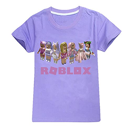 CKCKTZ Ro-blox T-Shirt für Jungen und Mädchen, modisches Spiel, kurzärmeliges Oberteil, T-Shirt für Kinder Gr. 11-12 Jahre, violett von CKCKTZ