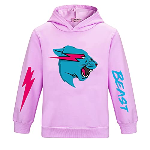 Mr Beast Hoodies für Jungen Mädchen Pullover Sweatshirt Kinder Cartoon Langarm Shirt Klassisches Tops Pullover, violett, 12- 13 Jahre von CKCKTZ