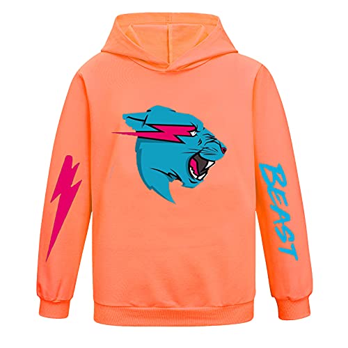 Mr Beast Hoodies für Jungen Mädchen Pullover Sweatshirt Kinder Cartoon Langarm Shirt Klassisches Tops Pullover, Orange, 12- 13 Jahre von CKCKTZ