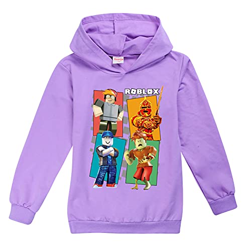 Roblo-x Kapuzenpullover für Jungen und Mädchen mit Kapuze, für Kinder, Gamer, Pullover, Kleidung, Cartoon-Outwear Gr. 11-12 Jahre, violett von CKCKTZ