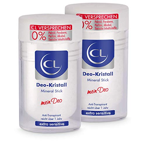 CL Kristall Antitranspirant gegen starkes Schwitzen - 2er Pack 80 g Mineral Stick für empfindliche Haut - Deo Stick reicht für ein Jahr - Anti Transpirant Herren & Damen - Deodorant Männer & Frauen von CL