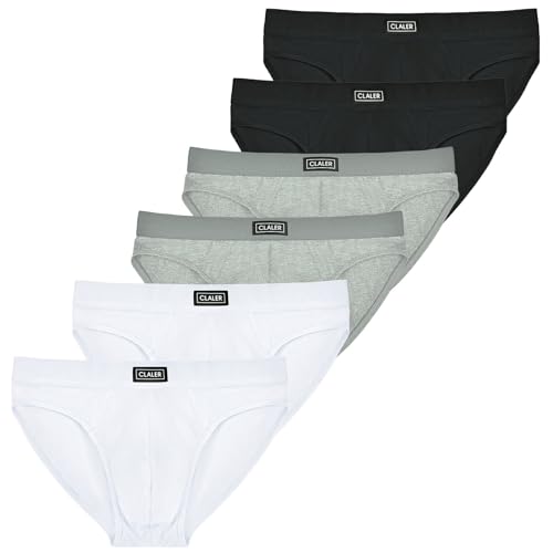 CLALER 6er Pack Herren Slips Baumwolle Weich,Männer Classic Unterwäsche mit Stretch(Schwarz*2+Weiß*2+Hellgrau*2,S) von CLALER