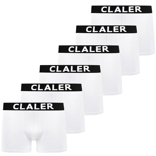 CLALER Boxershorts Herren 6er Pack Baumwolle Unterhosen Männer Retroshorts Bequeme und Atmungsaktive Men Unterwäsche Geeignet für Den Täglichen Sport Im Freien (6 x Weiß, XL) von CLALER