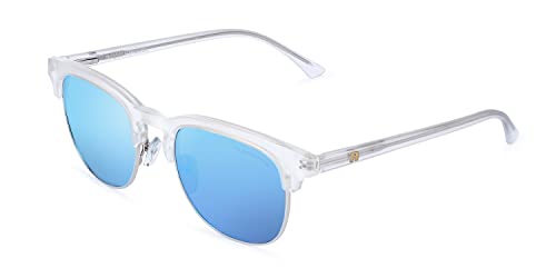 CLANDESTINE - Sonnenbrille Highbrow Silver Crystal Blue - Blaue HD Nylon Gläser und Kunststoffrahmen - Sonnenbrille für Männer & Damen - Smart Vision Technology - Bessere Sicht und Geringere Blendung von CLANDESTINE