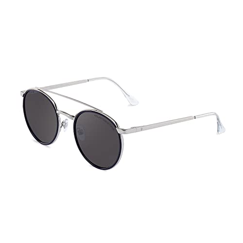 CLANDESTINE - Sonnenbrille Pure 16 Silver Navy Blue Grey - Graue Nylon Gläser und Stahlrahmen - Sonnenbrille für Männer und Damen - Mit Smart Vision Technology - Bessere Sicht und Geringere Blendung von CLANDESTINE