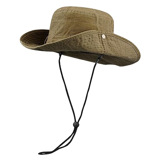 CLAPE Unisex Baumwolle Buschhut Breiter Krempe Boonie Hat Trekking Sonnenhut mit Kinnband Cowboy-Stil Fischerhut Bucket Hat Outdoor Angelhut CLAPE Unisex Baumwolle Buschhut Breiter Krempe Boonie Hat Trekking Sonnenhut mit Kinnband Cowboy-Stil Fischerhut Bucket Hat Outdoor Angelhut von CLAPE