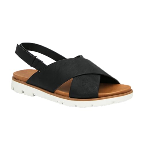 CLELLA Damen Sommer Sandalen Robust Leicht und Bequem Stilvolle Flats für einen bequemen Sommer in rutschfesten Römersandalen (Schwarz, Erwachsene, Damen, 38, Numerisch, EU Schuhgrößensystem, M) von CLELLA