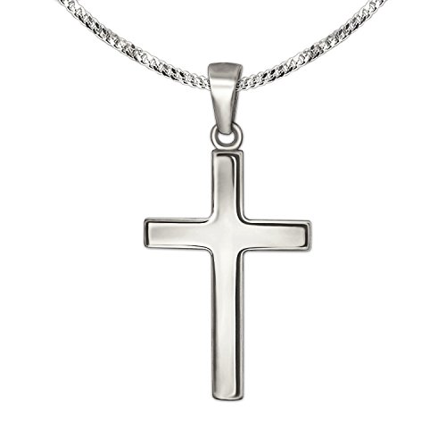 CLEVER SCHMUCK Set Silberner Kleiner Kinder Anhänger Mini Kreuz 15 mm schlicht glänzend mit Kette Panzer 38 cm Sterling Silber 925 für Junge oder Mädchen von CLEVER SCHMUCK