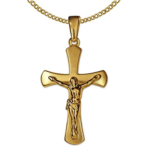 CLEVER SCHMUCK Set Goldener Anhänger Jesus Kreuz 21 mm matt und glänzend, nach außen breiter werdend und Kette Weitpanzer 45 cm beides 333 GOLD 8 KARAT von CLEVER SCHMUCK