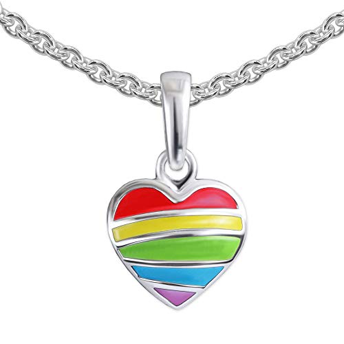 CLEVER SCHMUCK Set Regenbogen Herz Mädchen Halskette Anhänger kleines Silberherz 9 mm bunt lackiert glänzend & Kette Erbs 40 cm STERLING SILBER 925 für Kinder im Etui rosa von CLEVER SCHMUCK