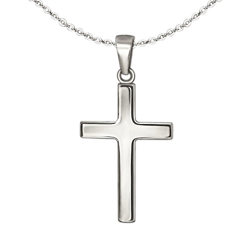 CLEVER SCHMUCK Kinder Kreuzkette Anhänger Mini Kreuz 15 mm schlicht glänzend Kette Anker 40 cm Sterling Silber 925 im Schmucketui von CLEVER SCHMUCK