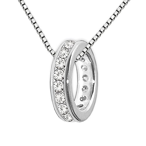 CLEVER SCHMUCK Taufkettchen Kleiner Taufring 10 mm viele Zirkonias weiß ringsum & Kette Panzer 36 cm Sterling Silber 925 rhodiniert Taufgeschenk für Kinder von CLEVER SCHMUCK