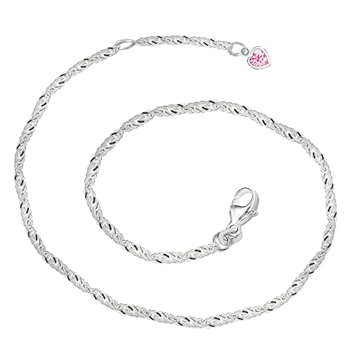 CLEVER SCHMUCK Silbernes Damen Fußkettchen 25,5 cm Singapur mit Einhänger Herz Zirkonia rosa Sterling Silber 925 im Etui rosa von CLEVER SCHMUCK