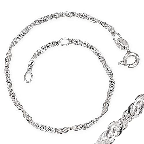 CLEVER SCHMUCK Silbernes elegantes Damen Fußkettchen Singapur 25/27 cm gedrehte Optik, stabil und glänzend schlicht Sterling Silber 925 in Geschenkverpackung von CLEVER SCHMUCK