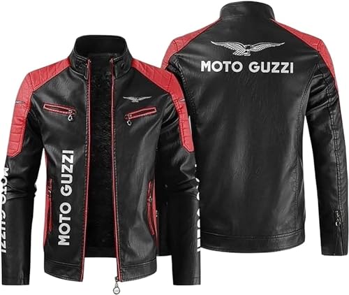 CLOZAM Herren Lederjacke Moto Guzzi Print PU Jacke Motorradjacke Stehkragen Reißverschluss Sweatshirt Dicker Warmer Mantel - Teenage Gifts-A||XL von CLOZAM
