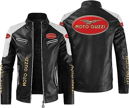 CLOZAM Herren Lederjacke Moto Guzzi Print PU Jacken Motorradjacke Reißverschluss Sweatshirts Dicker Warmer Mantel-B||2XL von CLOZAM