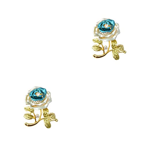 CLSSLVVBN 2 Satz von Broschen für Damen Mädchen Rose Strass Emaille Pins Glitzer Brosche Schmuck Schal Abendkleid Dekorationen Damen Accessoires Blau, Blau 2Satz von CLSSLVVBN