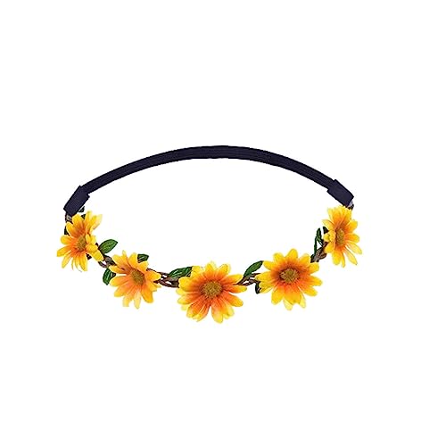 CLSSLVVBN Blumen Stirnband 70er Jahre Outfits für Frauen, Hippie Kostüm, elastischer Fotografie Kranz, Bohemian, Peace Zeichen, Laub, Strand, gelb von CLSSLVVBN