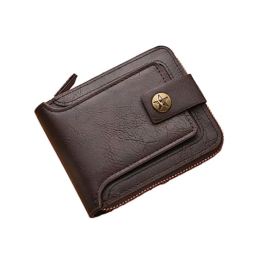 CLSSLVVBN Exquisite Handwerkskunst Herren Geldbörse mit großem Fassungsvermögen, PU Geldbörse für Herren, kleine Geldbörse, Kurze Geldbörse für Herren, Vintage Stil, dunkler Kaffee von CLSSLVVBN