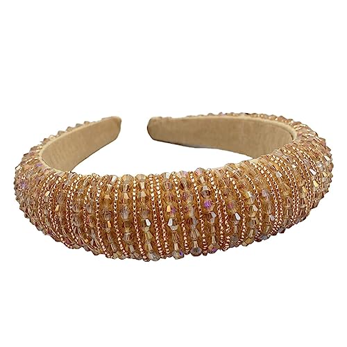 CLSSLVVBN Haarbänder Perlen Kristall Kopfschmuck Breit Barock Stil Mode Kopfbedeckung Geschenk für Frauen Mädchen Hochzeit Strand Ornament, Champagner Gold von CLSSLVVBN