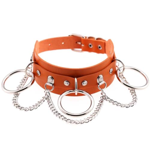 CLSSLVVBN Hypoallergenes PU Halsband für Damen, mit Ketten für Party, Kostüm, Cosplay, Halskette, exquisites Handwerk, verschleißfest, orange von CLSSLVVBN