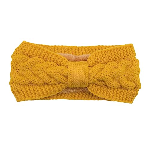 CLSSLVVBN Strick Stirnbänder, elastischer Bowknot, gehäkeltes Fleece, gefüttert, verstellbar, breites, warmes Ohrenwärmer Stirnband, Geschenke für Frauen, Gelb von CLSSLVVBN