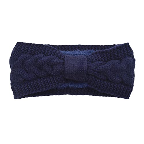 CLSSLVVBN Strick Stirnbänder, elastischer Bowknot, gehäkeltes Fleece, gefüttert, verstellbar, breites, warmes Ohrenwärmer Stirnband, Geschenke für Frauen, Marine von CLSSLVVBN