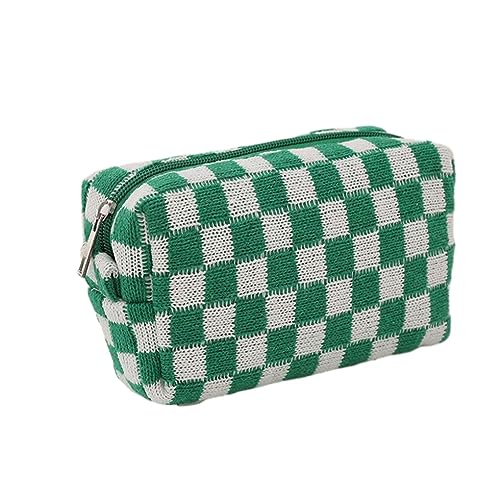CLSSLVVBN Tasche Damen – Stilvolle Tasche für Make up und Accessoires, tragbare Plüsch Aufbewahrungstasche mit großem Fassungsvermögen, Grün Weiß von CLSSLVVBN