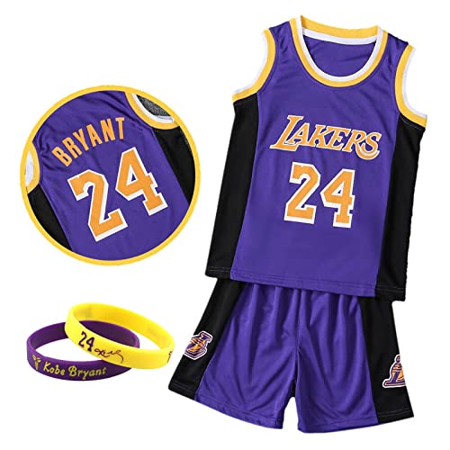 CLZWFZ Basketball Trikot Kit Kinder Fans Trikot Jungen Sportbekleidung Ärmellose Basketballweste Tops und Shorts Sport Set Sommer Trainingsanzug Geschenke für Jungen Grils,Lila,S von CLZWFZ